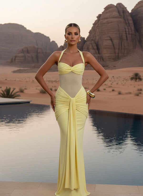 Halter Neck Ruched Maxi Dress