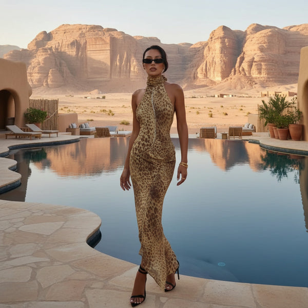 Leopard Halter Maxi Dress