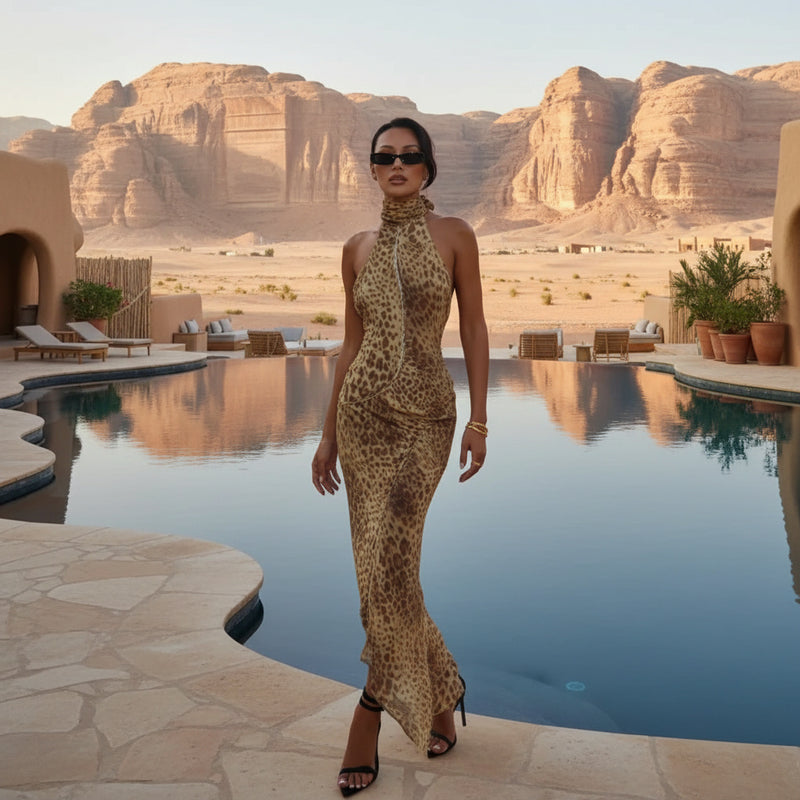 Leopard Halter Maxi Dress
