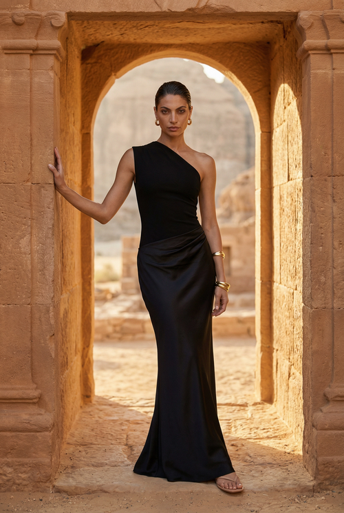 Canyon Satin One-Shoulder Gown