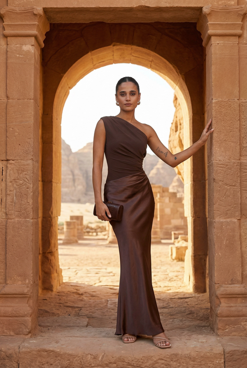 Hegra Satin One-Shoulder Gown
