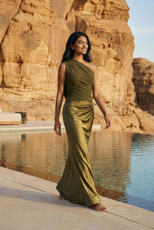 Hegra Satin One-Shoulder Gown